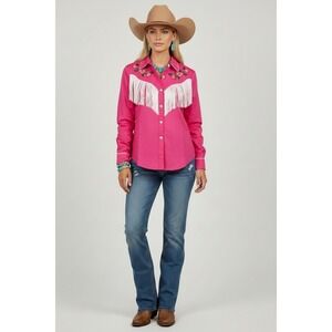 NEW Tailorleads Pink Western Fringe Embroidered Rose Shirt Size Medium Cowboy